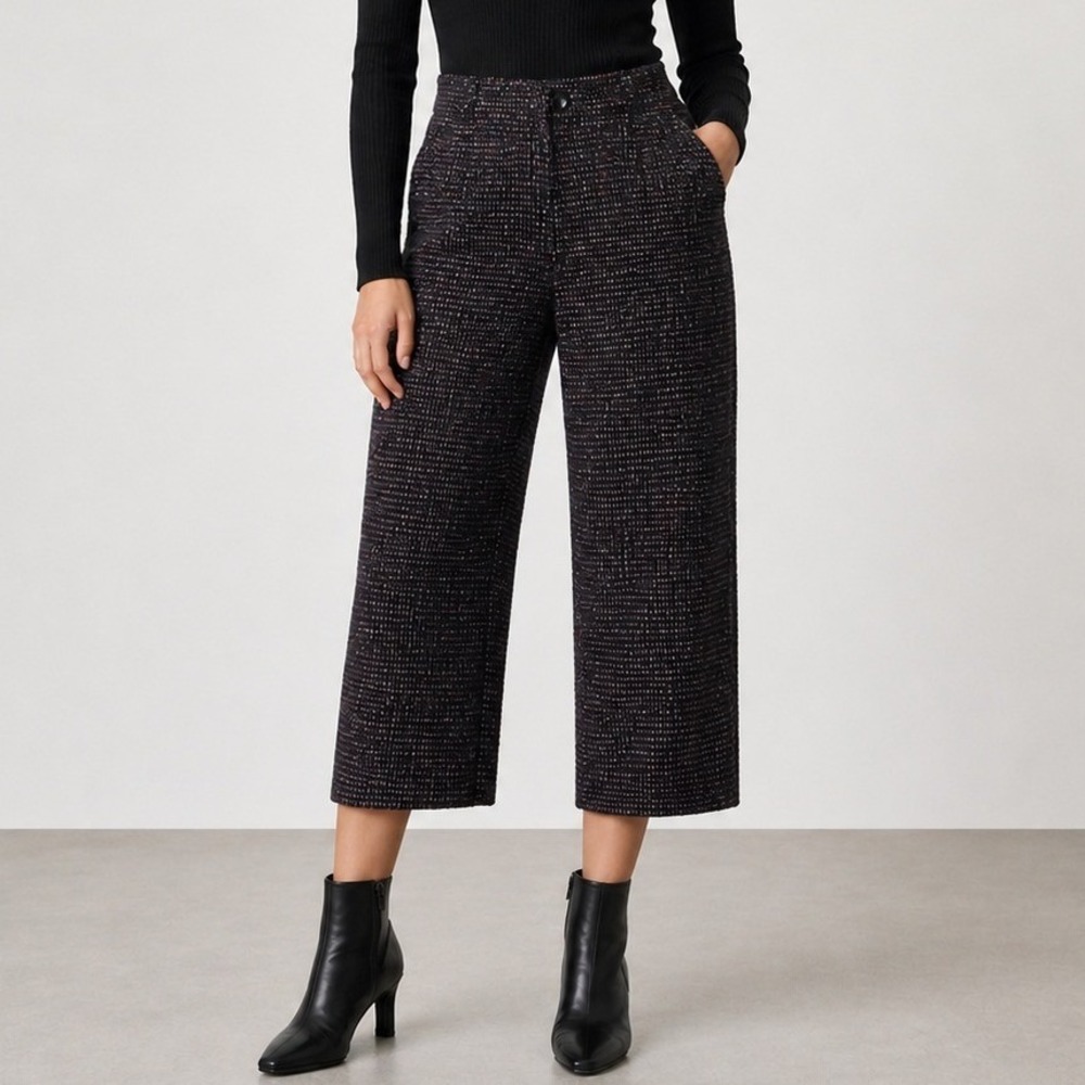 Maeve The Colette Pants 28 Black Multicolor Tweed High Rise Wide Leg Preppy